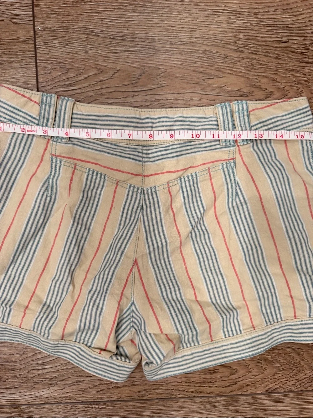Anthropologie Beige Shorts with Blue & Red Stripes 0183 - Picture 5 of 6